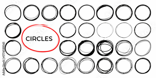 Collection of hand drawn sketchy circles and a highlighted circle with text