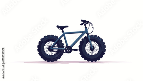 Classic bike with snow tires isolated on white background, concept of simplicity and outdoor winter cycling