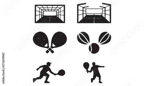 Tennis and Padel Court Icons Set with Rackets