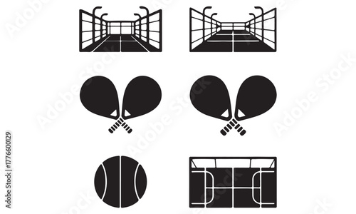 Tennis and Padel Court Icons Set with Rackets