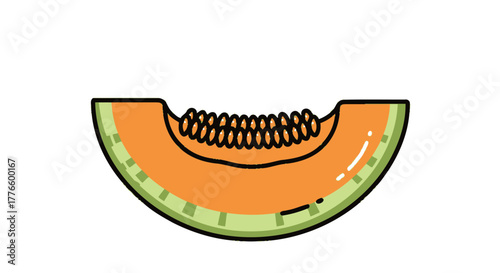 Vibrant Cantaloupe Slice with Seeds Isolated on White Background.