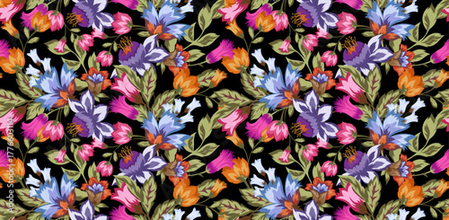 Abstract flower pattern design. Seamless colorful floral pattern