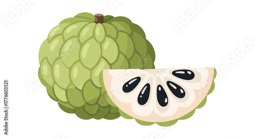 Fresh Custard Apple Fruit Whole and Sliced.