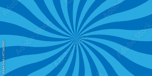 Abstract shine blue glowing sunrise spiral sunset ray cartoon pop sunburst wallpaper. minimal summer spiral line diagonal vintage summer poster design.	