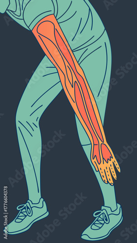 Human arm anatomy illustration with thermal imaging effect  