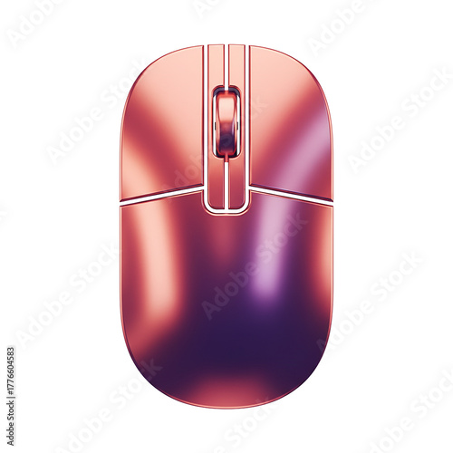 Sleek modern computer mouse with a futuristic metallic rose gold finish, perfect for adding a touch of elegance to any workspace or showcasing cutting-edge technology design trends