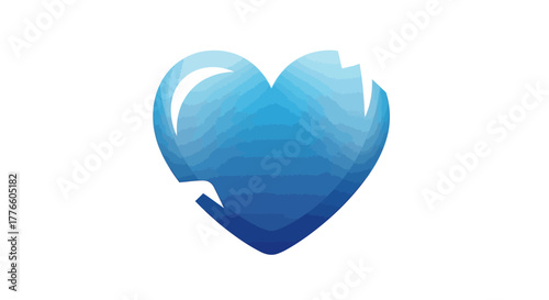 Broken Blue Heart Icon with Glossy Texture and Cracks on White Background