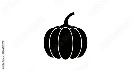Minimalist black pumpkin silhouette icon, a simple vegetable symbol for Halloween and autumn themes on a white background