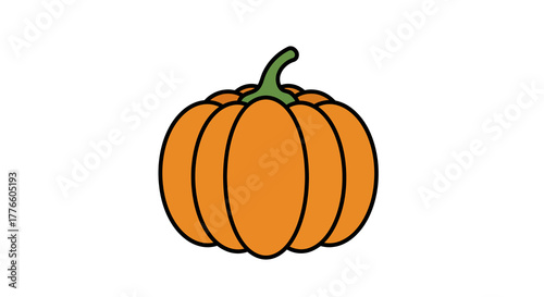 A clean vector illustration of a vibrant orange pumpkin with a green stem, perfect for autumn harvest, Halloween, and Thanksgiving designs, embodying seasonal decor and festive elements