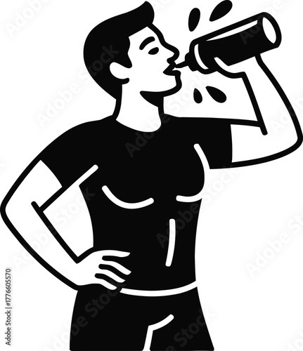 Drinking Water Silhouette Vector Icon Hydration Thirst Quench Refreshment Sport Fitness Health Care Hydrate Body Man Person Liquid Wellness Wellbeing Thirsty