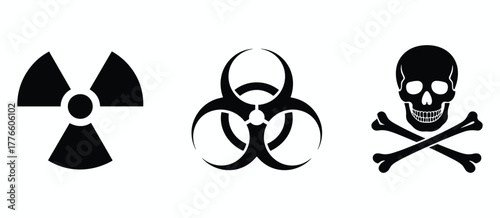 Radiation, biohazard, and skull and crossbones danger symbols collection vector illustration
