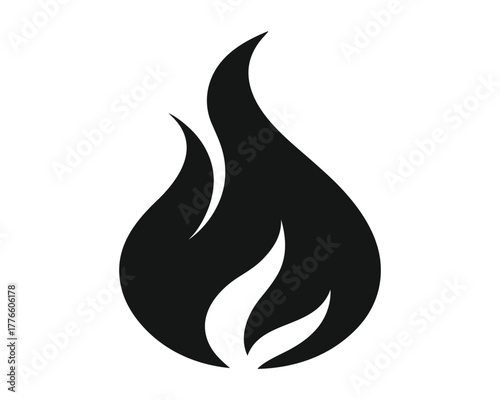 Bold graphic of a flame design in simple black and white