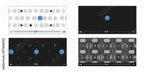 Abstract digital interface designs with play buttons and progress bars in a collage