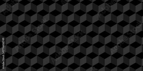 Minimal wall vector box black and gray square grid vintage structure cube wallpaper decoration tiles and mosaic seamless pattern.	