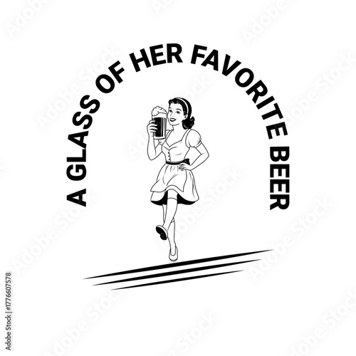 vintage illustration of a woman holding a glass of beer in vector style