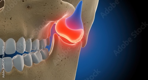 Close up 3d illustration of a painful wisdom tooth causing inflammation and discomfort in the human jawbone