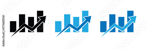 Colorful business growth bar chart icon. Success chart sign. Financial growth chart symbol. Vector illustration