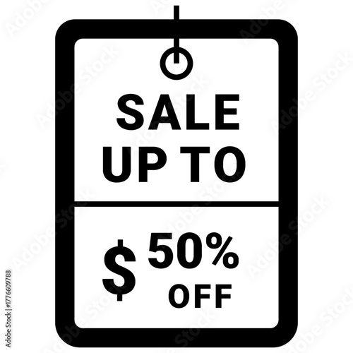  sale up to 50 off Icon, Solid style icon vector illustration, Suitable for website, mobile app, print, presentation, infographic and any other project.