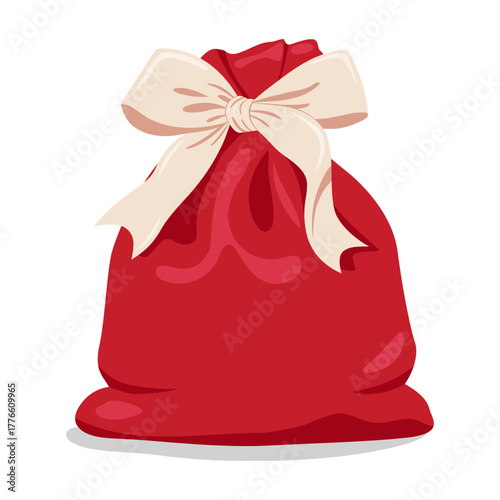 Red Gift Bag with Cream Ribbon Bow Isolated on White Background for Christmas and Holiday Design