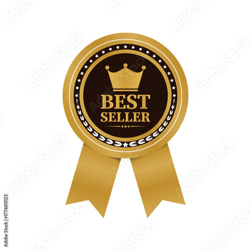 Luxury best seller badge for premium product label and brand logo design. Retro premium sticker with golden details for luxury brand satisfaction