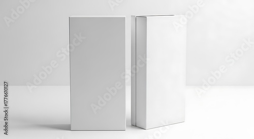 Two blank white product boxes on a white studio background