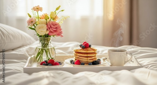 Mother’s Day Breakfast – Pancakes and Flowers in Gentle Morning Light