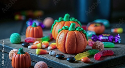 Halloween Treats – Spooky Cupcakes and Candies in Dark Atmosphere