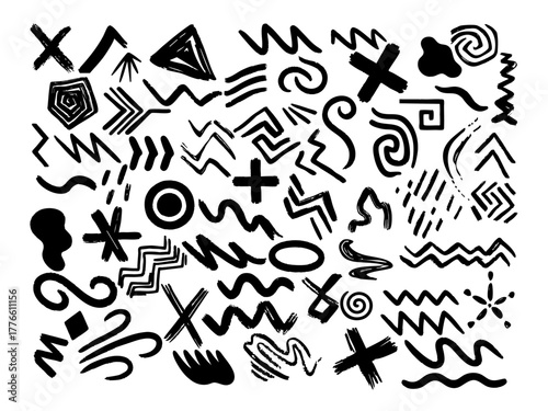 Abstract Shapes Illustration Retro Grunge Icon music set vector pattern with musical instruments and notes art silhouette drawing