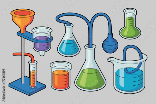 Chemistry Equipment Isometric Vector Set Featuring Laboratory Tools Glassware Heatproof Mats and Science Experiment Essentials for Educational and Research Illustrations