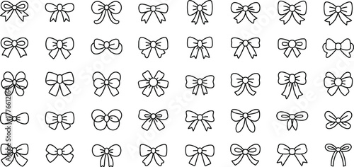 Repeating pattern of outline bows in various sizes and orientations vector illustration