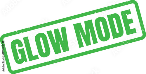 Vibrantly green Glow Mode text appearing as a distressed ink impression, symbolizing an activated state