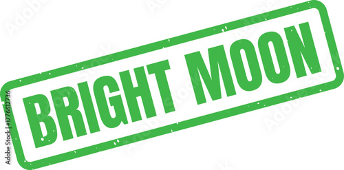 Vibrant green textured rubber stamp with the bold uppercase words Bright Moon