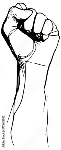 A clenched fist of a person with his arm up (symbol of strength)