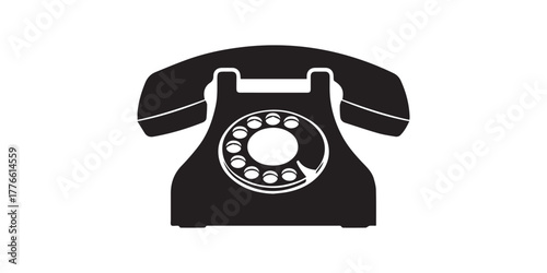 Minimal old telephone icon vector silhouette, clipart, symbol, black color silhouette. Pro Vector. Classic retro telephone icon in black silhouette style. Vector illustration, symbol, and clipart .