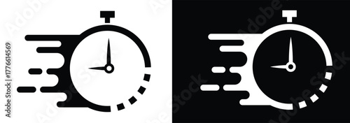 A fast time logo featuring a stopwatch, representing a speed concept for quick delivery, express, and urgent services. This vector line icon illustrates deadlines and delays