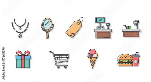 Simple line icons of shopping and retail elements neat and modern design