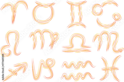 light orange doodles designs creative horoscope signs collection
