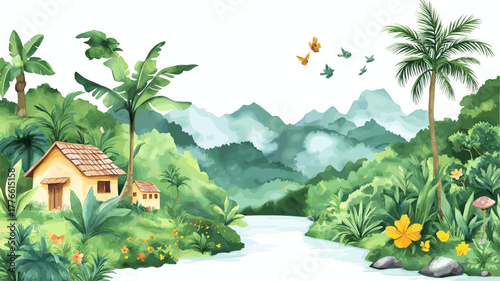 Amazon rainforest. Amazon rainforest hand drawn watercolor illustration