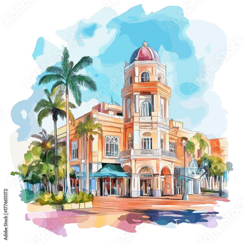 Ciudad del Este. Ciudad del Este hand drawn watercolor illustration