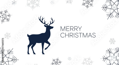 Silhouette of a majestic reindeer with merry christmas text and snowflakes