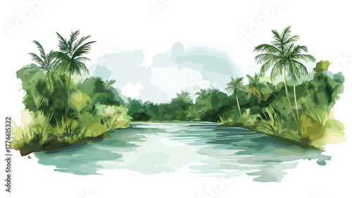 Essequibo River. Essequibo River hand drawn watercolor illustration
