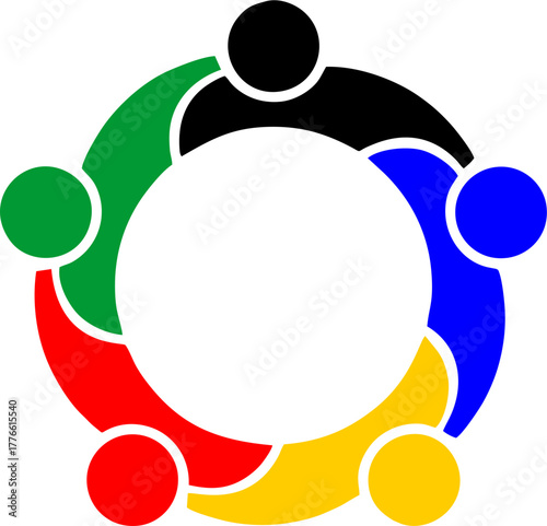 Colorful Circle of People (five colors)