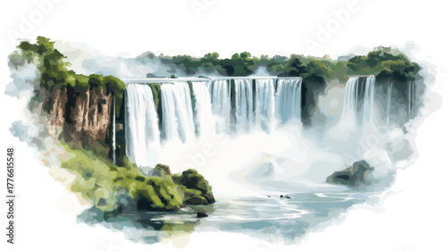 Iguazu Falls. Iguazu Falls hand drawn watercolor illustration