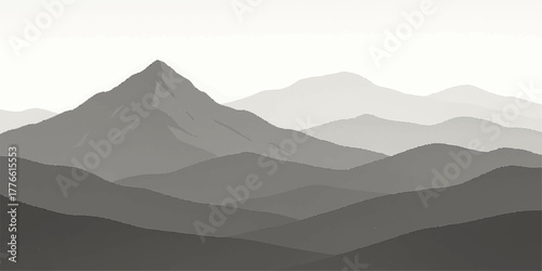Blue sky mountain landscape with fog and sunrise view