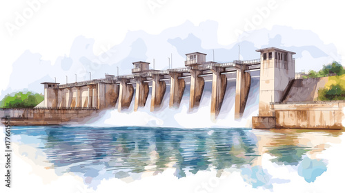 Itaipu Dam. Itaipu Dam hand drawn watercolor illustration