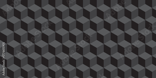 Black abstract cube seamless creative cubes decoration triangle wall and wallpaper textile vector square tile, mosaic endless repeat hexagon block texture background.	