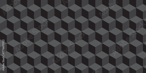 Black abstract cube seamless creative cubes decoration triangle wall and wallpaper textile vector square tile, mosaic endless repeat hexagon block texture background.	