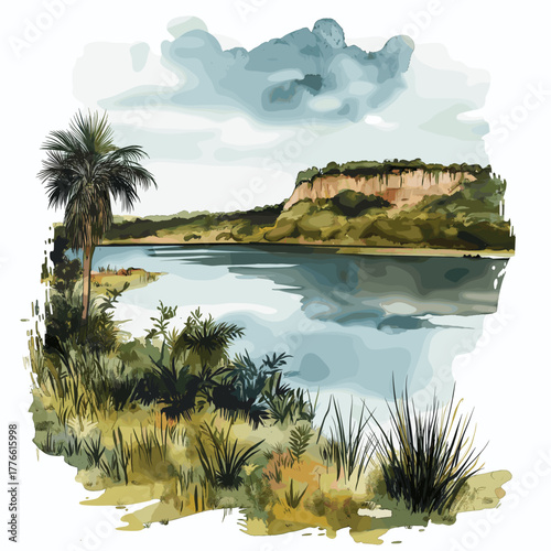 Nacunday National Park. Nacunday National Park hand drawn watercolor illustration