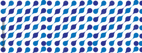 Seamless abstract pattern with blue molecular droplet shapes forming a wavy geometric texture. Perfect for science backgrounds, modern textiles, wallpapers, and digital designs.