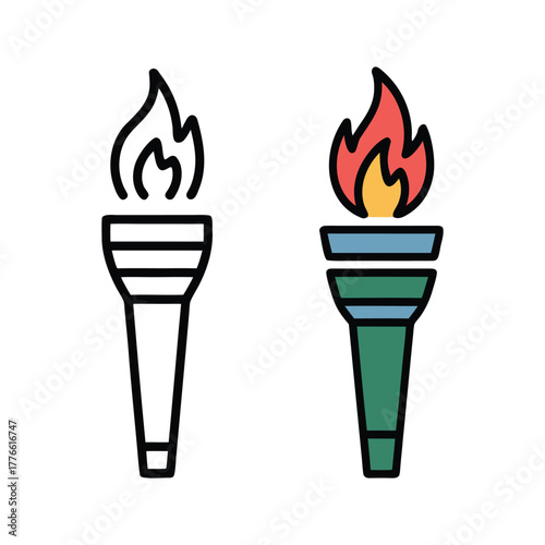 Colorful Torch with Flames Flat Vector Illustration Icon Symbol Artistic Design Modern